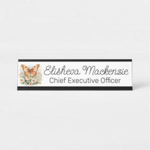 Porte-nom Pour Bureau Jardin de papillons Orange et Blanc Bureau