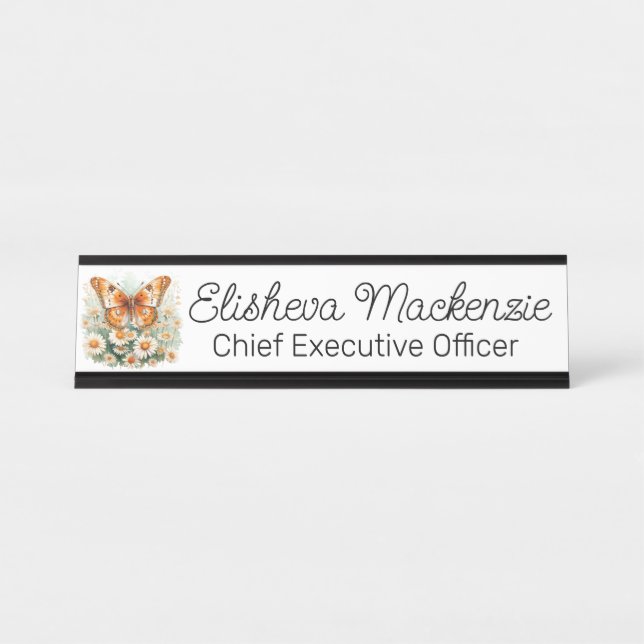 Porte-nom Pour Bureau Jardin de papillons Orange et Blanc Bureau (Devant)
