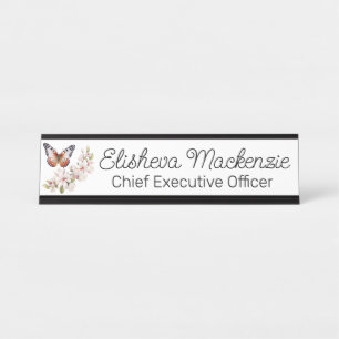 Porte-nom Pour Bureau Jardin de papillons Orange et Blanc Bureau