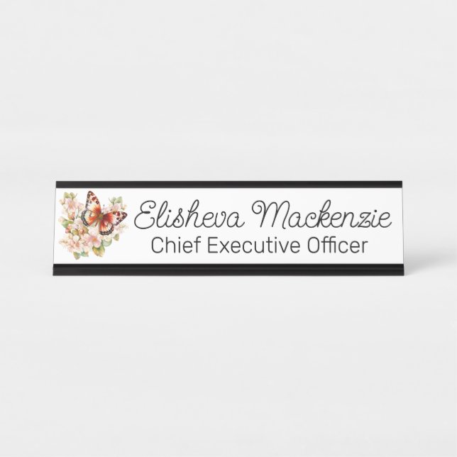 Porte-nom Pour Bureau Jardin de papillons Orange et Blanc Bureau (Devant)