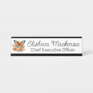 Porte-nom Pour Bureau Jardin de papillons Orange et Blanc Bureau