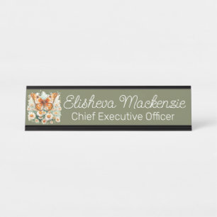Porte-nom Pour Bureau Jardin Papillon Orange Sage Vert Blanc Bureau