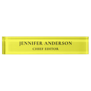 Porte-nom Pour Bureau Jaune Citron Professionnel Moderne Minimaliste Uni