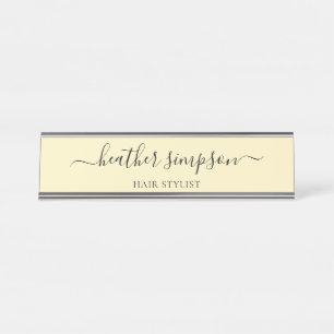 Porte-nom Pour Bureau Jaune en pastel manuscrit moderne simple