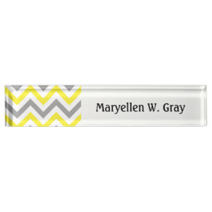Porte-nom Pour Bureau Jaune, Gris Dk What Grand Motif Chevron ZigZag