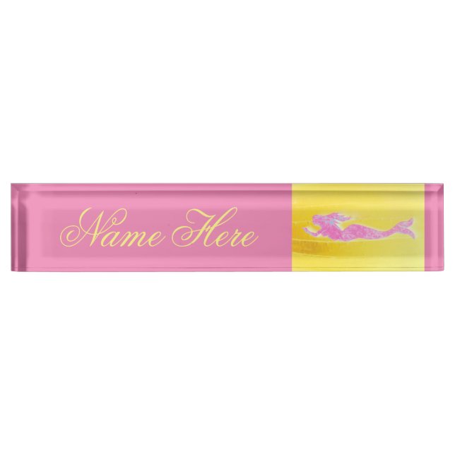 Porte-nom Pour Bureau jaune mermac rose (Devant)