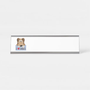 Porte-nom Pour Bureau Je Coeur les chiens