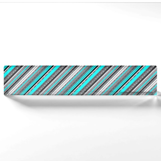 Porte-nom Pour Bureau Joli aqua gris aztèque motif (Devant)
