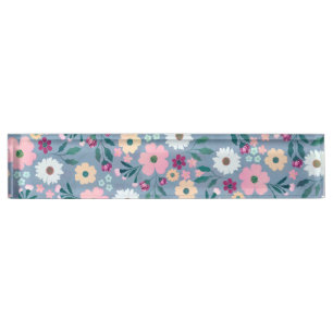 Porte-nom Pour Bureau Joli bleu rose fleurs Botanique