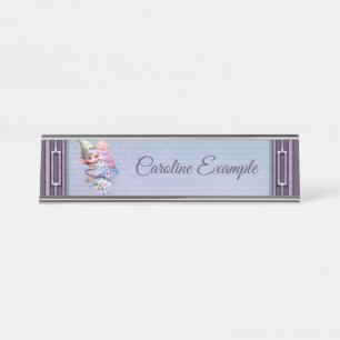 Porte-nom Pour Bureau Joli elfe de Noël aux couleurs violettes délicates