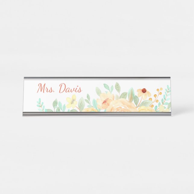 Porte-nom Pour Bureau Joli Floral Personnalisé Cadeaux Enseignants Busin (Devant)