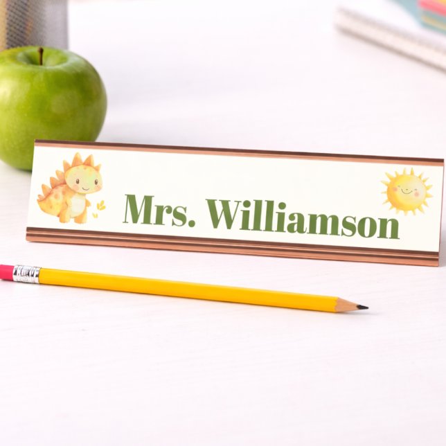 Porte-nom Pour Bureau Joli Prof de Dinosaure Dino (Cute Dinosaur Name Plate for teacher, educator or just for fun. Personalized with name. )