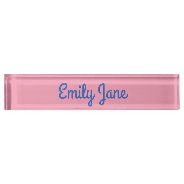 Porte-nom Pour Bureau Joli script personnalisé rose et bleu (Devant)