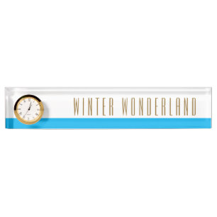 Porte-nom Pour Bureau Joli Sky Blue White HIVER WONDERLAND Horloge