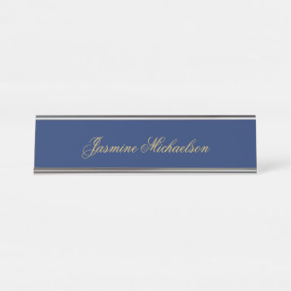 Porte-nom Pour Bureau Jolie calligraphie chic nom bleu et or