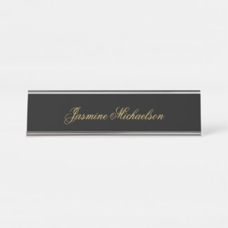 Porte-nom Pour Bureau Jolie calligraphie chic nom noir et or