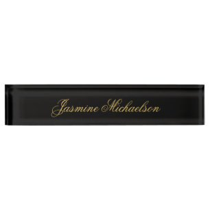 Porte-nom Pour Bureau Jolie calligraphie chic nom noir et or