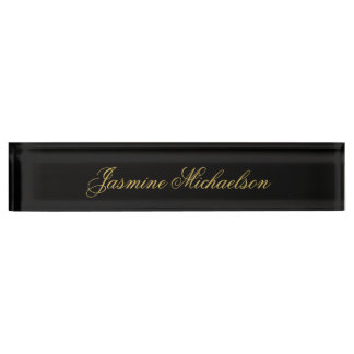 Porte-nom Pour Bureau Jolie calligraphie chic nom noir et or