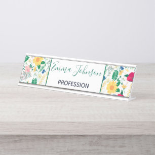 Porte-nom Pour Bureau Jolie couleur Wild Floral Blanc Design