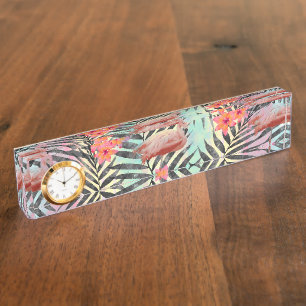 Porte-nom Pour Bureau Jolie peinture florale à la mode de flamants trop