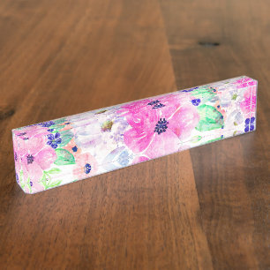 Porte-nom Pour Bureau Jolies Fleurs Boho Floral Aquarelle Design
