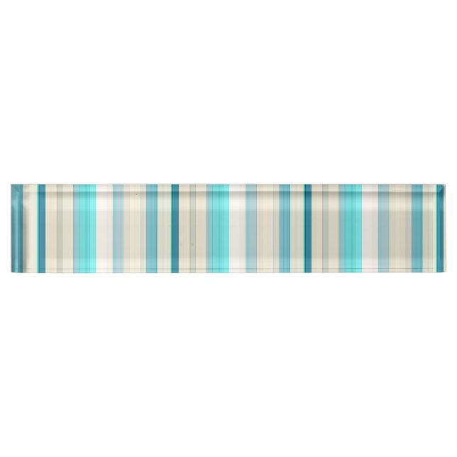 Porte-nom Pour Bureau Jolies rayures aqua blanc (Devant)