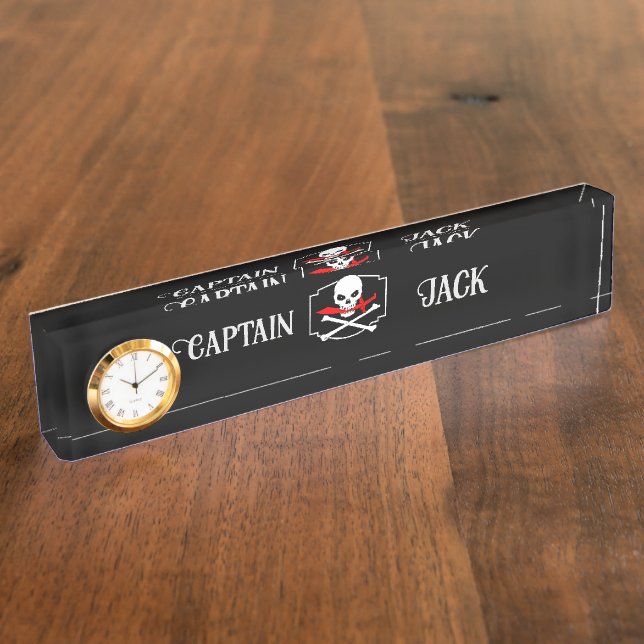 Porte-nom Pour Bureau Jolly roger personnalisé (Cutlass) (Taille)