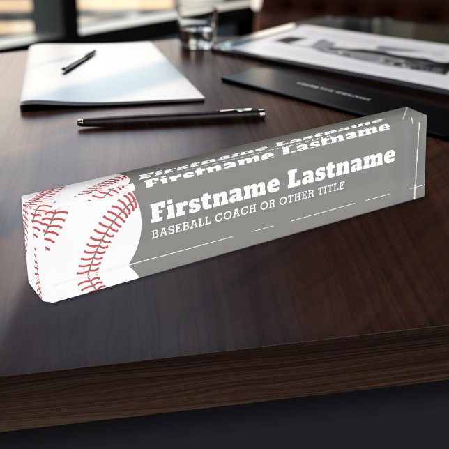 Porte-nom Pour Bureau Joueur de baseball entraîneur ou enseignant - Dess (Personalized Sports Name Plate - Great for a Coach)