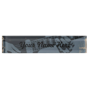 Porte-nom Pour Bureau Joueur de guitare rustique bleu et noir