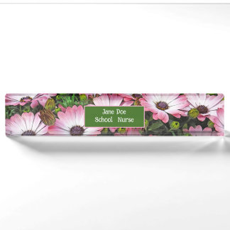 PORTE-NOM POUR BUREAU JOURNÉES DE LA SHASTA ROSE ET BLANCHE