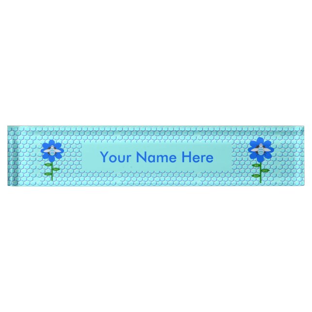 Porte-nom Pour Bureau Joyeux Bee Day Boy Blue Birthday Bumblebee (Devant)