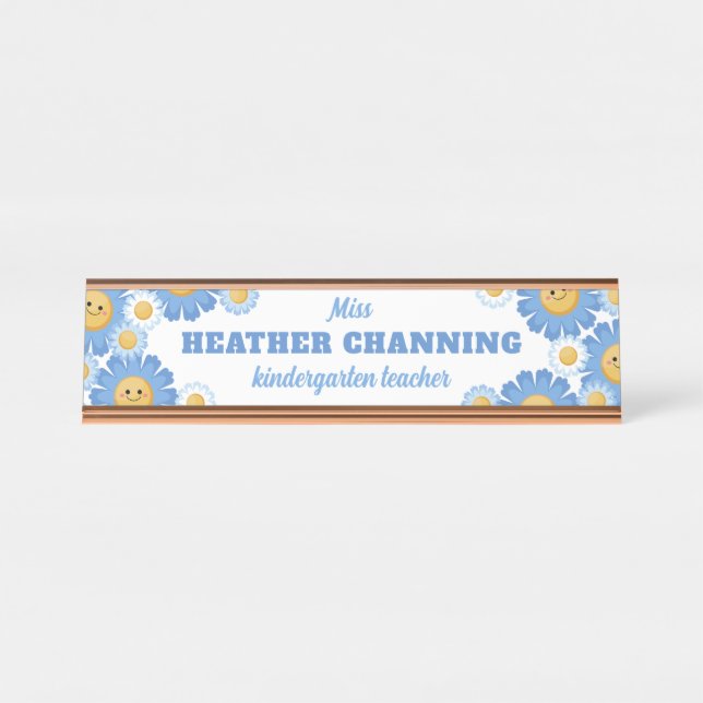 Porte-nom Pour Bureau Joyeux Blue Daisies Floral Enseignant (Devant)