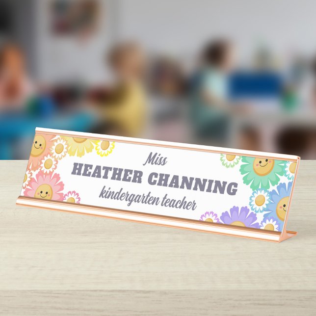 Porte-nom Pour Bureau Joyeux Rainbow Daisies Floral Enseignant (Créateur téléchargé)