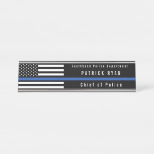 Porte-nom Pour Bureau La police amincit le drapeau américain de Blue