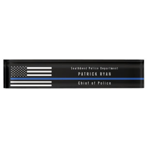Porte-nom Pour Bureau La police amincit le drapeau américain de Blue