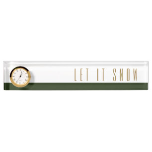 Porte-nom Pour Bureau LAISSER NEIGE Chic White Forest Green Horloge mode