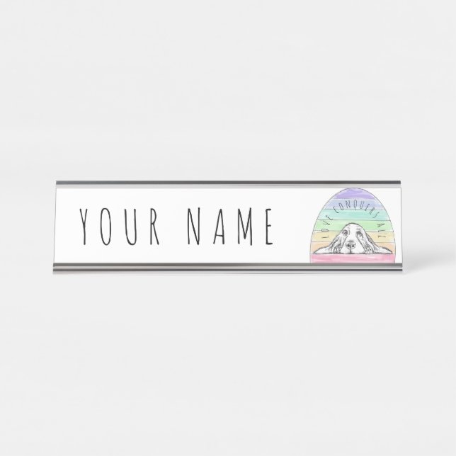 Porte-nom Pour Bureau l'amour conquiert tout chien arc-en-ciel basset ho (Devant)