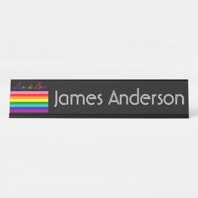 Porte-nom Pour Bureau L'amour est drapeau d'arc-en-ciel de gay pride (Devant)