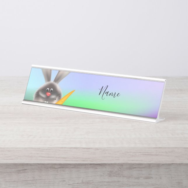 Porte-nom Pour Bureau Lapin avec carotte (Devant)