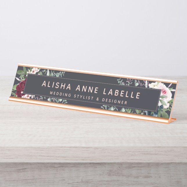 Porte-nom Pour Bureau L'aquarelle florale s'épanouit dans le graphite de (Devant)