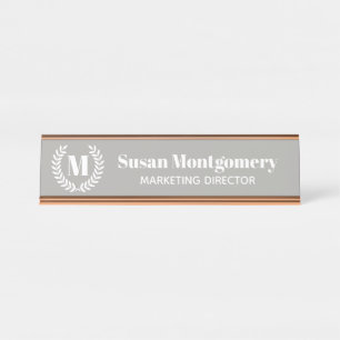 Porte-nom Pour Bureau Laurelles et Monogrammes blancs classiques Person