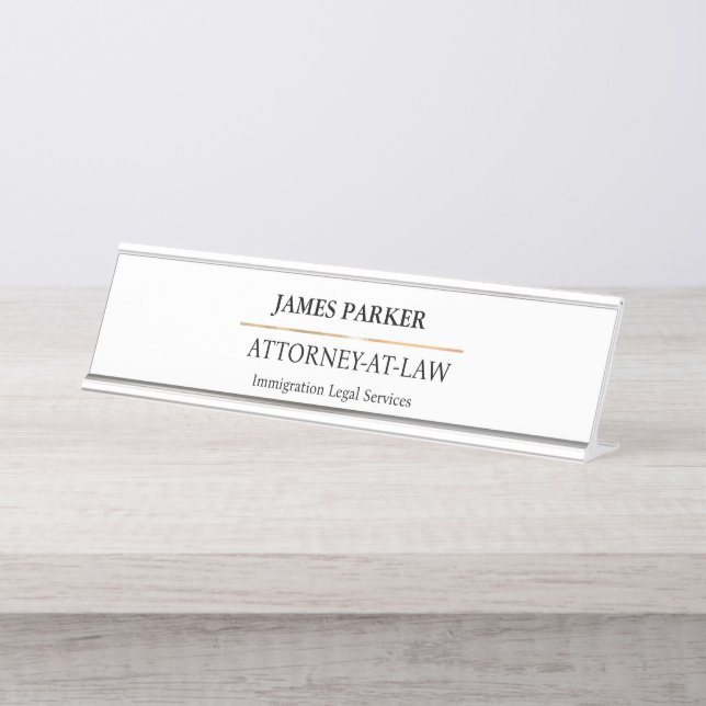 Porte-nom Pour Bureau Lawyer Attorney At Law Classy White (Devant)