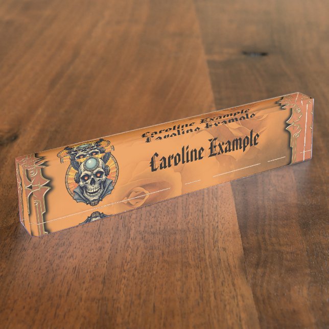 Porte-nom Pour Bureau Le crâne ailé. (Taille)