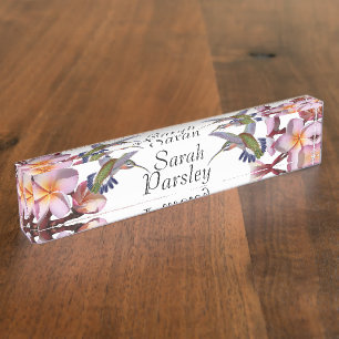 Porte-nom Pour Bureau Le Plumeria d'oiseaux de colibri fleurit floral