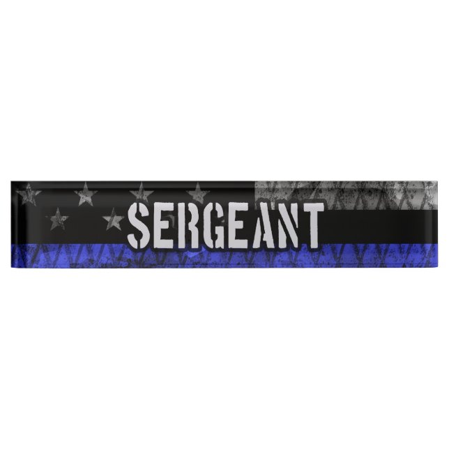 Porte-nom Pour Bureau Le sergent Thin Blue Line Distresse (Devant)