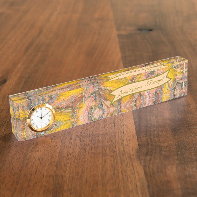 PORTE-NOM POUR BUREAU LEAVES/YELLOW, GREEN AND PEACHY PINK/PERSONALIZED (Taille)