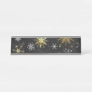 Porte-nom Pour Bureau Les flocons dorés de Noël sur l'Arrière - plan noi