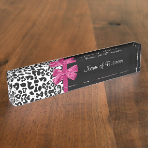 Porte-nom Pour Bureau Les Pois audacieux de Camellia en noir et blanc