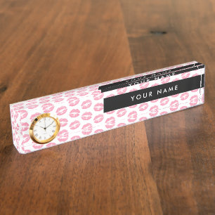 Porte-nom Pour Bureau Lèvres Roses, Baiser, Baguette à lèvres, Votre Nom