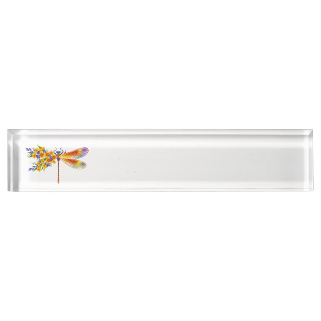 Porte-nom Pour Bureau libellule de fleurs jaunes (Devant)